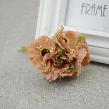 Imagem de Flores artificiais de cerejeira, vaso de carro para casamento, decoração de casa, buquê de noiva, plantas de seda artesanais (marrom)