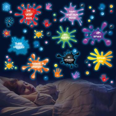 Imagem de Decalques de parede inspiradores que brilham no escuro, adesivos de parede com letras motivacionais em aquarela luminosa, dizeres positivos, respingos de tinta, decalques para crianças, sala de aula