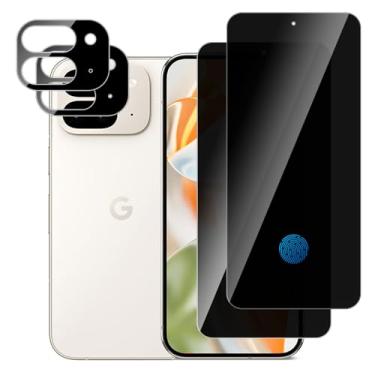 Imagem de PUKMCX [Pacote com 2 + 2 protetores de tela para Google Pixel 9 Pro Fold, vidro temperado com protetor de lente de câmera, compatível com impressão digital ultrassônica, antiespião, dureza 9H, alta