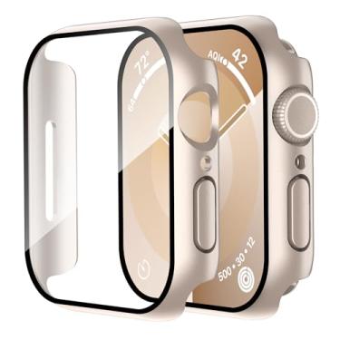 Imagem de Capa Smiling compatível com Apple Watch série 11 (2025)/10 de 42 mm, película de vidro temperado, cobertura total, policarbonato rígido, resistente a arranhões, 2 unidades, Starlight