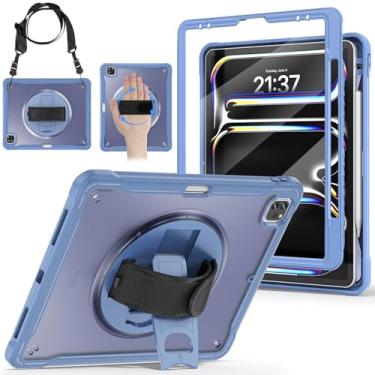 Imagem de BRAECNstock Capa infantil para iPad Pro 12,9 6ª/5ª/4ª/3ª geração 2022 2021 2020 2018 com suporte de tela, suporte giratório/alça de ombro, capa protetora infantil à prova de choque - cinza lavanda