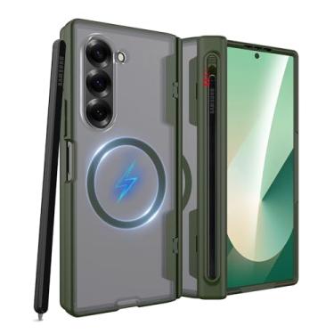Imagem de Miimall Capa magnética para Samsung Galaxy Z Fold 6 com suporte para caneta compatível com MagSafe Protetor de tela embutido dobradiça protetora translúcida à prova de choque para Z Fold 6 Verde fosco