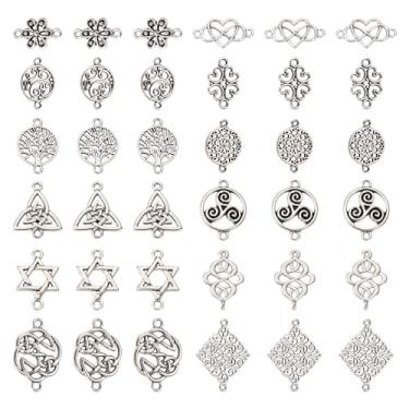 Imagem de Spritewelry 60 peças de pingentes de conector de filigrana estilo tibetano antigo prata elos de flores coração gota redonda pingentes vintage para brincos de dia dos namorados colar pulseira