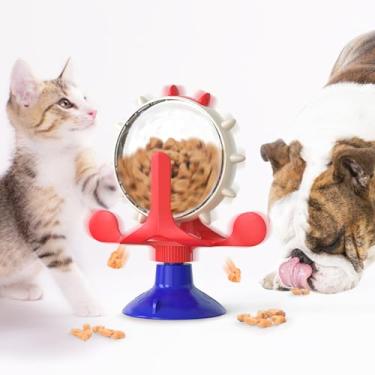 Imagem de BESUNTEK Alimentador lento interativo para gatos, brinquedo giratório durável para cães, dispensador de estimulação mental com ventosas potentes para gatos e cães (vermelho azul)