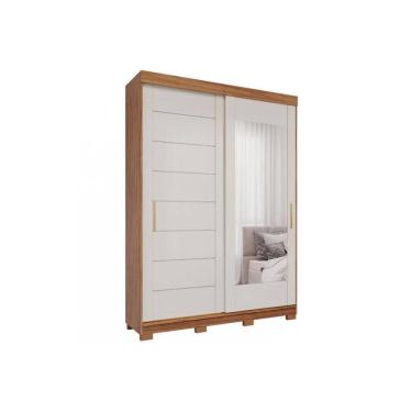 Imagem de Guarda Roupa Solteiro 2 Portas de Correr (1 c/ Espelho) e 3 Gavetas c/ Pés Liz Cinamomo/Off White - Panan