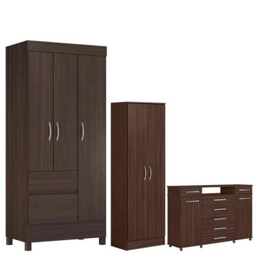 Imagem de Guarda Roupa Solteiro Wind com Multiuso Golden com Cômoda London Café - Demóbile