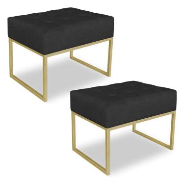 Imagem de Kit 02 Puffs Lisa Suede Base Metálica Industrial Dourado Preto