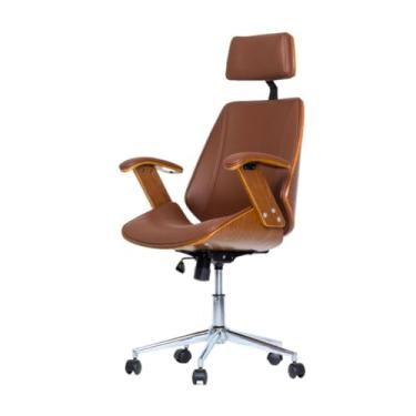 Imagem de Cadeira de Escritório Ergonômica Giratória Moderna Alta Presidente Lisboa Apoio Cabeça Office Branca/Preta/Marrom(Marrom)