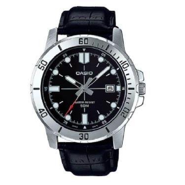 Imagem de Relogio Masculino Casio Prata Fundo Preto Pulseira de Couro