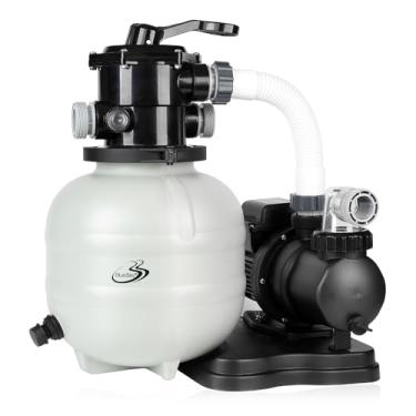 Imagem de Bomba de filtro de areia BlueBay 33.0 cm 1/3HP 1850 GPH com temporizador, válvula de 7 vias e cesto de filtro para piscinas acima do solo de até 8000 galões – fácil instalação, cinza