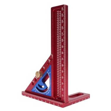 Imagem de Depisuta Régua de medição multiangular 3D, régua triangular para esquadria em liga de alumínio 0-180° Esquadro ajustável para marcenaria, engenharia e construção (Vermelho e azul)