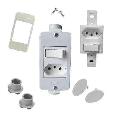Imagem de KIT Interruptor C/Tomada 10a Branco+ Condulete Sobrepor 4/2pol + Placa + Adaptadores 1/2pol (Branco)