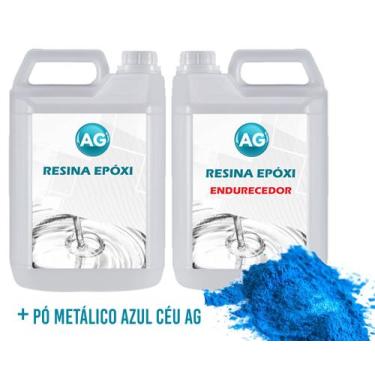 Imagem de Resina Epóxi 1KG + Pó Metálico Azul Céu AG - Resinas ag