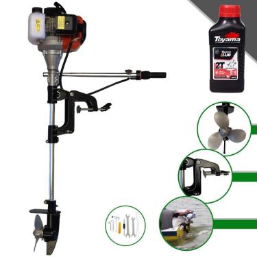 Imagem de Motor de Popa Completa À Gasolina 2T Import Way IWMPG2T52 52cc 2,5HP 7.500rpm Com Rabeta e Hélice 16cm Para Barcos de Pequeno Porte + ÓLEO TOYAMA