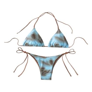 Imagem de UGPLM Biquíni feminino Conjunto de moda feminina Apresenta de praia para festas da piscina de natação Atividades, Azul, S