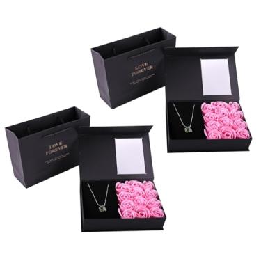 Imagem de Conjunto de joias de veludo, 2 caixas de joias de rosa preservada com tampa transparente, caixas de presente românticas com embalagem de rosas para dia dos namorados, dia das mães, aniversário e