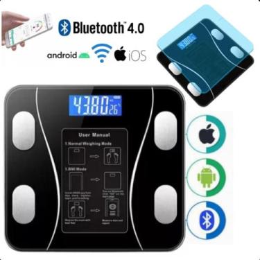Imagem de Balança Digital Vidro Preto 180kg Bluetooth Bioimpedância Profissional