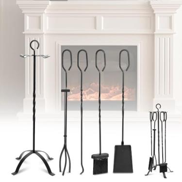 Imagem de Kit Lareira, Conjunto de Limpeza para Lareira em Aço, Churrasqueira e Forno a Lenha 5 Peças em Ferro, Kit Acessórios para Limpeza de Lareira