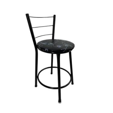 Imagem de Banqueta Baixa Encosto Estofada Bar Balcão Cozinha Preto - FortMix, Pr