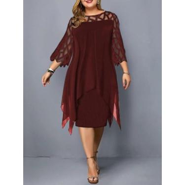 Imagem de Plus Size Vestido De Malha De Renda Sexy Elegante Comprimento Médio Vestido De Festa Vermelho Preto Verde Roxo Solto, Red, XL