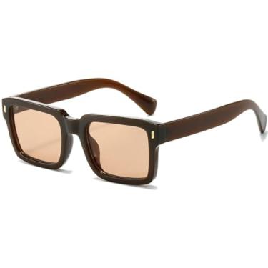 Imagem de Óculos de sol de armação estreita da moda, feminino, retrô, masculino, retangular, óculos de grau, proteção UV400 (chá marrom)