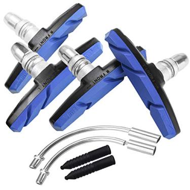 Imagem de Base Bike Pastilhas de freio kit de freio pastilhas de freio guia de cabo protetor 8 em um conjunto de pastilhas de freio V bicicleta de 70 mm funciona com todos os Shimano Sram MTB V-Brake System 2 pares (4 peças), Azul
