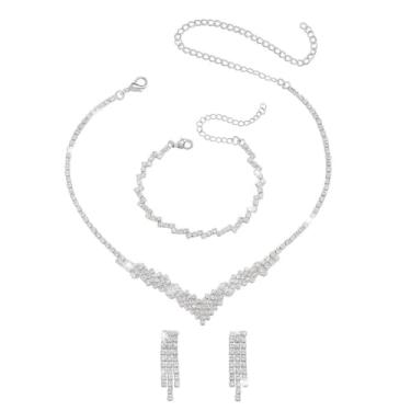 Imagem de Conjunto Colar Brinco Franja Pulseira Zigzag Zircônia Cúbica Prata Minimalista - Noiva Casamento Festa Formatura Debutante - Presente Mãe Namorada Amiga - Sofisticado Réveillon Ano Novo
