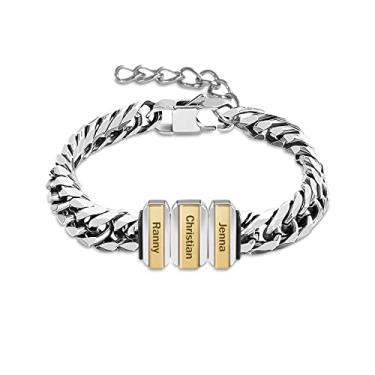 Imagem de BAUMA AUTO Pulseira personalizada com nome cubano para pai, pulseira de identificação masculina personalizada 1-7 nomes joias presente para marido pai ele, Aço inoxidável