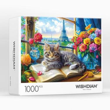 Imagem de Quebra-cabeça WISHDIAM 1000 peças: gatos, gatinhos, animais de estimaç