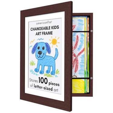 Imagem de Americanflat Moldura de arte infantil de carregamento frontal em mogno - porta-retrato de 21,5 x 28 cm com tapete e 25,5 x 30,5 cm sem tapete - quadros de arte infantil com tela variável