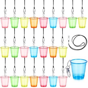 Imagem de FoldTier Colares de vidro de shot com cordão de 59 g clipe de plástico mini copos de shot festa para casamento, Halloween, Natal, aniversário, festa, uísque, tequila, vodka, suprimentos (cor clara
