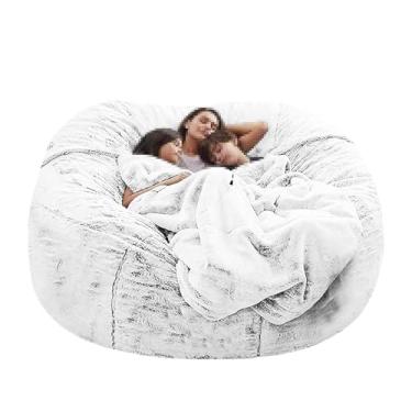 Imagem de Capa de sofá tipo pufe lavável, capa para cadeira, cama e sofá grandes, espreguiçadeira de pele sintética para sala de estar, decoração (sem enchimento)(Snow Gray,6ft)