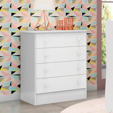 Imagem de Cômoda Infantil Pirulito C/ 4 Gavetas Branco - Bela Móveis