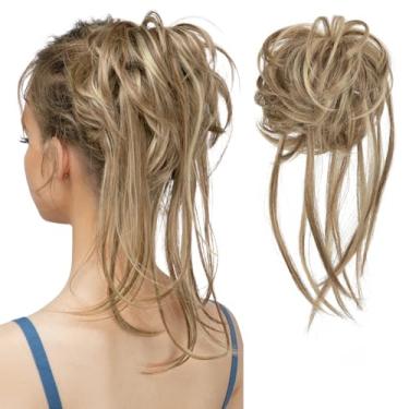Imagem de CJL HAIR Extensões de coque bagunçado de cabelo cacheado com cauda reta cabelo sintético scrunchies rabo de cavalo para mulheres areia