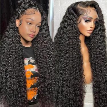 Imagem de Perucas de cabelo humano onduladas profundas de densidade 180 de cabelo humano HD transparente, molhado e ondulado, sem cola, pré-arrancadas com cabelo de bebê, 33 x 10 cm, perucas frontais de renda