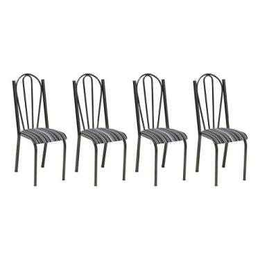Imagem de Kit 4 Cadeiras de Cozinha Alasca Estampado Preto Listrado Pés de Ferro