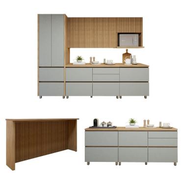 Imagem de Cozinha Completa Modulada 8 Peças 11 Portas 10 Gavetas Norten Marrom/Verde