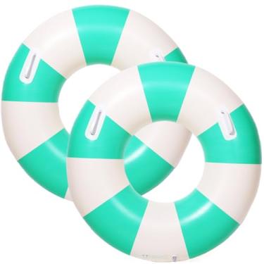 Imagem de 2 peças de tubos de piscina grandes infláveis flutuadores de piscina para adultos boias infláveis para piscina jangada de verão espreguiçadeira de praia boia de festa (verde, 91 cm)