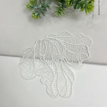 Imagem de Aplique de flores de renda 3D, remendos bordados florais brancos, 5 peças, decorações de artesanato de casamento DIY (branco-R15)
