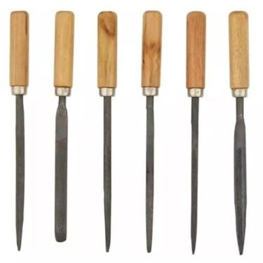 Imagem de Kit Jogo Lima Agulha 6 Peças com Cabo de Madeira Multiuso