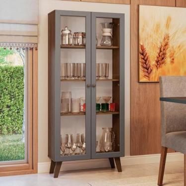 Imagem de Cristaleira 70 cm 2 Portas de Vidro com Pés Trapézio Rustic/Cinza/Rust