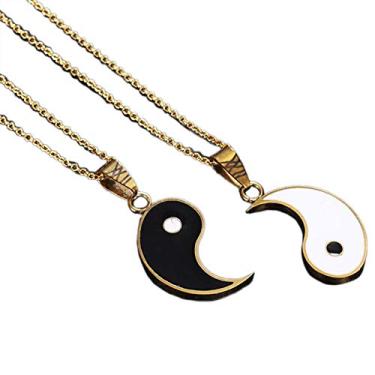Imagem de ChenLanLan Colar Com Pingente Quebra-Cabeça De Casal Yin Yang, 2 Peças, Aço Inoxidável, Sol E Lua, Para O Amante Dele Dela, Melhores Amigos, Joias Da Amizade - Dourado