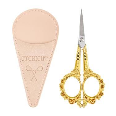 Imagem de Tesoura dourada multiuso com bainha – cutícula afiada, sobrancelhas, manicure, pedicure tesoura de beleza para escritório, casa, escola, costura, artesanato