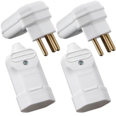 Imagem de 2 Plug Macho 3 Pinos 20a 90 graus + 2 Tomada Femea 3 Pinos 20a Branco 