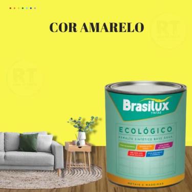 Imagem de Esmalte Sintético Brasilux Base Água Ecologico Cor Amarelo 800ML Brilh