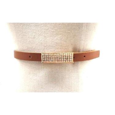 Imagem de Cinto feminino em couro soleta legítimo fino com fivela de strass Ne02