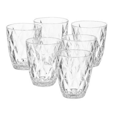 Imagem de Jogo 6 Copos Vidro Baixos Diamond 300ml Grosso Diamante Luxo