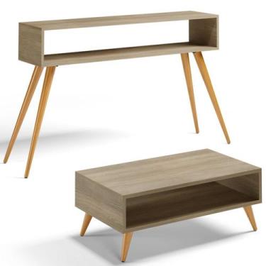 Imagem de Kit Aparador com Mesa de Centro Mônaco Pés Palito L03 Castanho - Lyam 