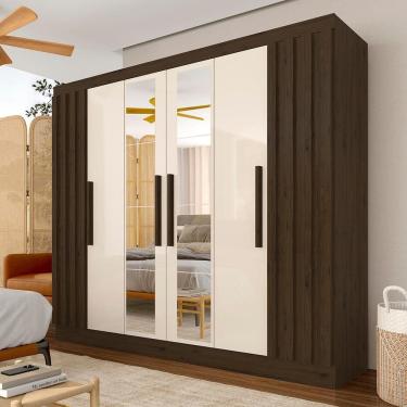 Imagem de Roupeiro Casal 6pts Ripado Com Espelho Camille Imbuia/off - M.a