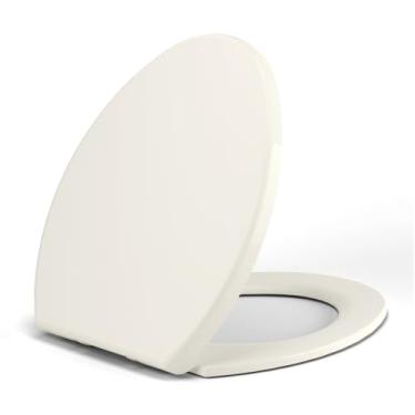 Imagem de Assento de vaso sanitário redondo, dobradiças de metal de fixação rápida, resistente, macio lento e fechado, durável e resistente, fácil de limpar, serve para banheiros padrão (redondos), biscoito